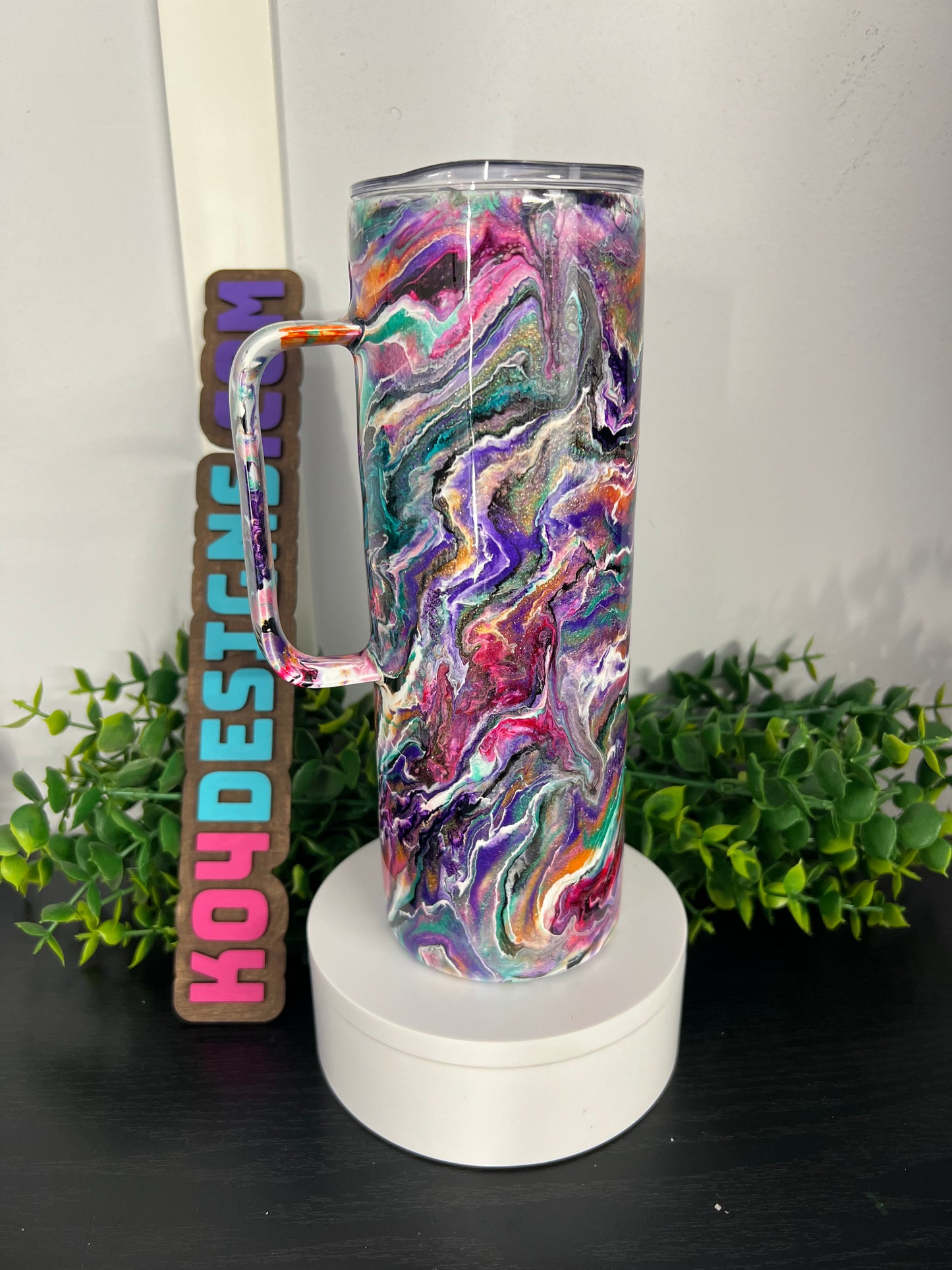 20oz Skinny w/ Handle Tumbler - Mash up-Oranges/Pinks/Purples/Teals/White
