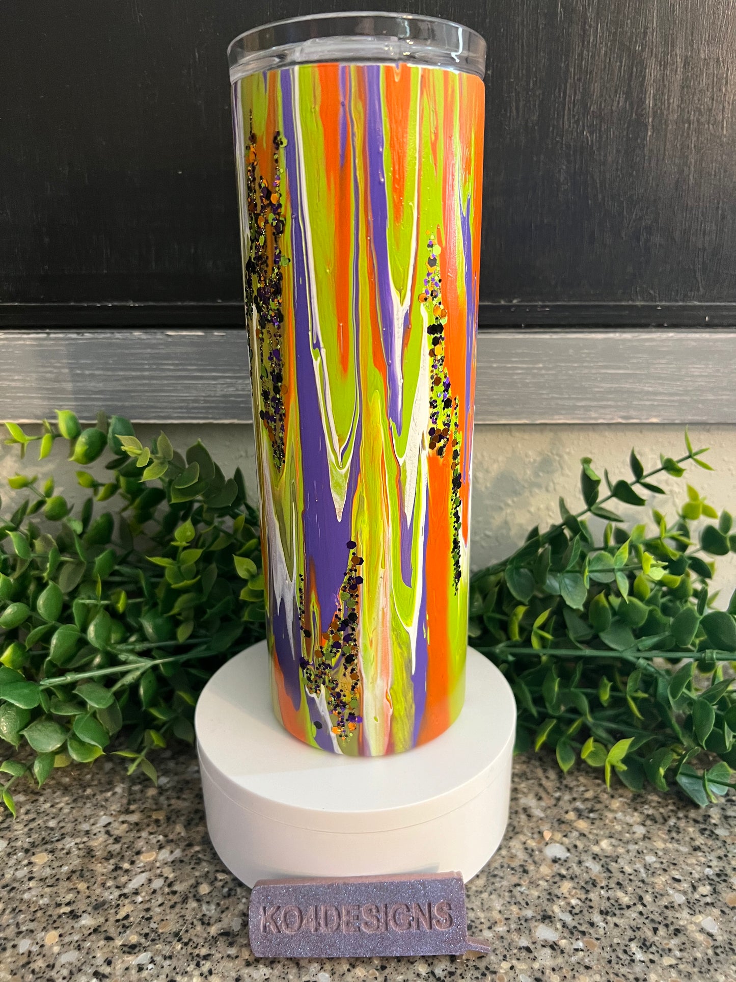 20 oz Skinny Tumbler with Sliding Lid and Straw- Clean Pour - purple/orange/lime green/white NOT EPOXIED YET