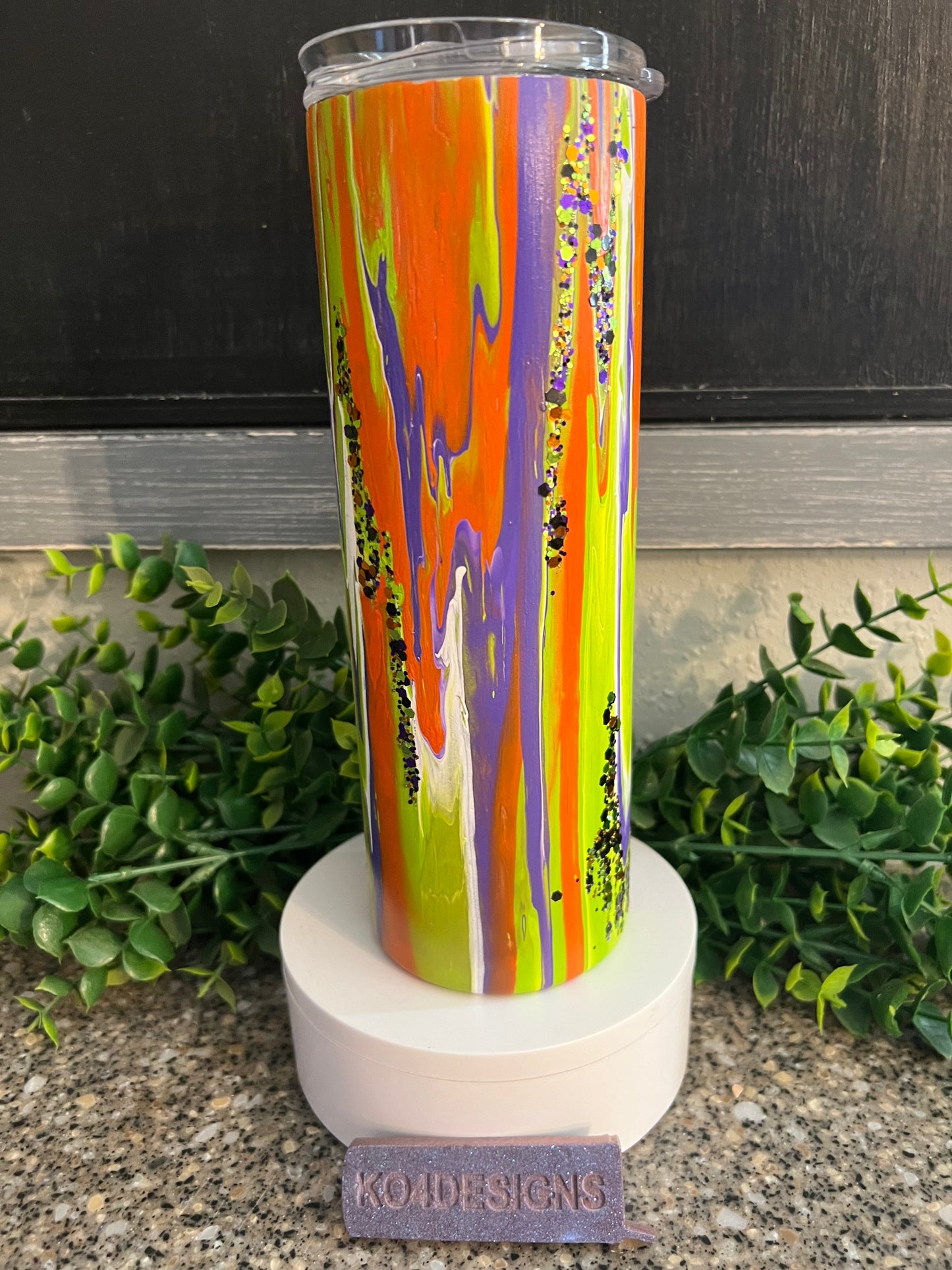 20 oz Skinny Tumbler with Sliding Lid and Straw- Clean Pour - purple/orange/lime green/white NOT EPOXIED YET