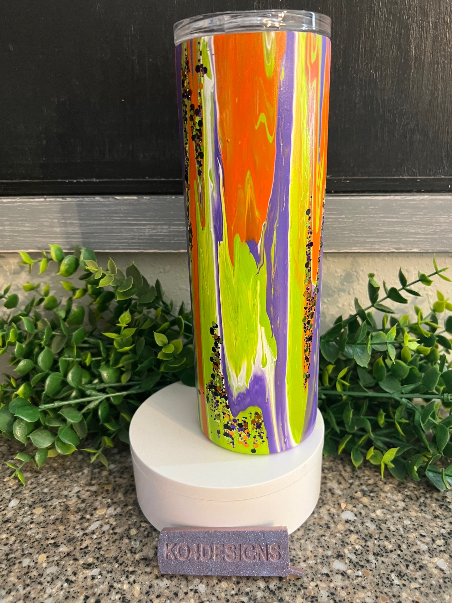 20 oz Skinny Tumbler with Sliding Lid and Straw- Clean Pour - purple/orange/lime green/white NOT EPOXIED YET
