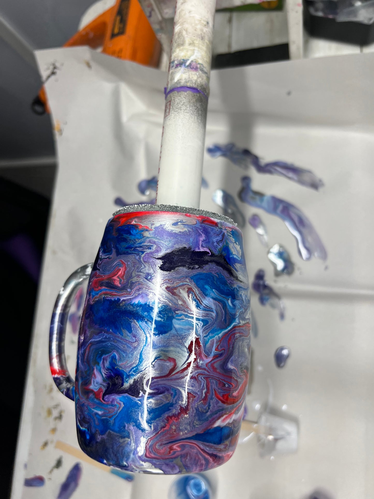 14oz coffee mug - silver alloy/pinks/purples/blues