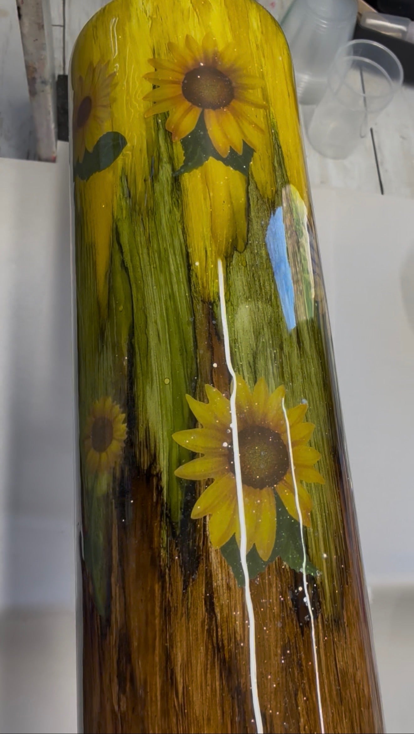 20oz Skinny Tumbler - Sunflower wood grain