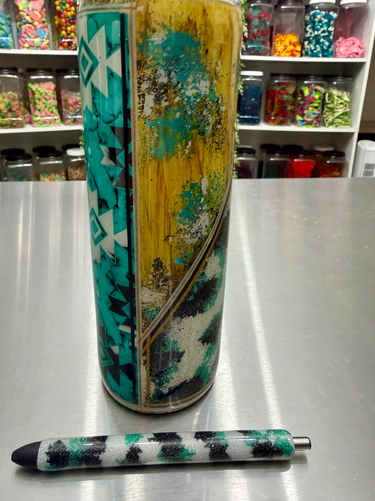 20oz Skinny + Matching Pen set - western/cow print