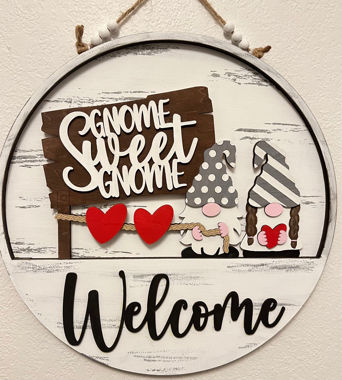 Interchangeable Welcome Door Hanger + Gnome Sweet Gnome Heart add-on insert
