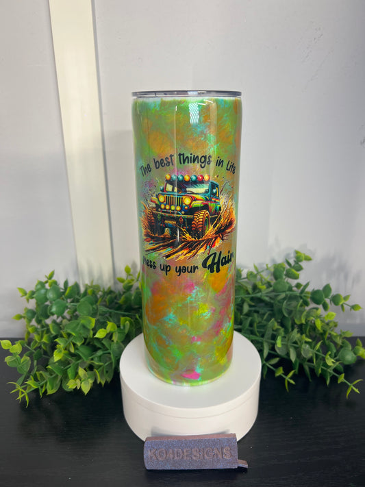 20oz Skinny - Patina-green/blue/orange/pink/yellow Jeep decal