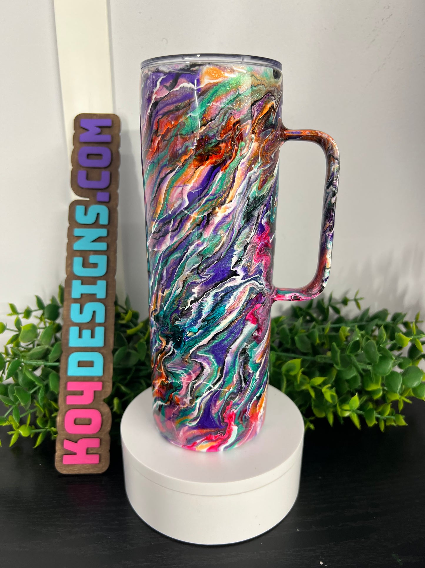 20oz Skinny w/ Handle Tumbler - Mash up-Oranges/Pinks/Purples/Teals/White