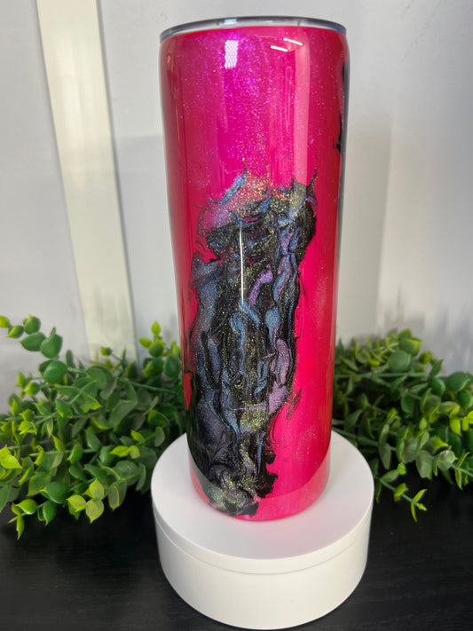 20oz Skinny - pink base with black paste & chameleon micas