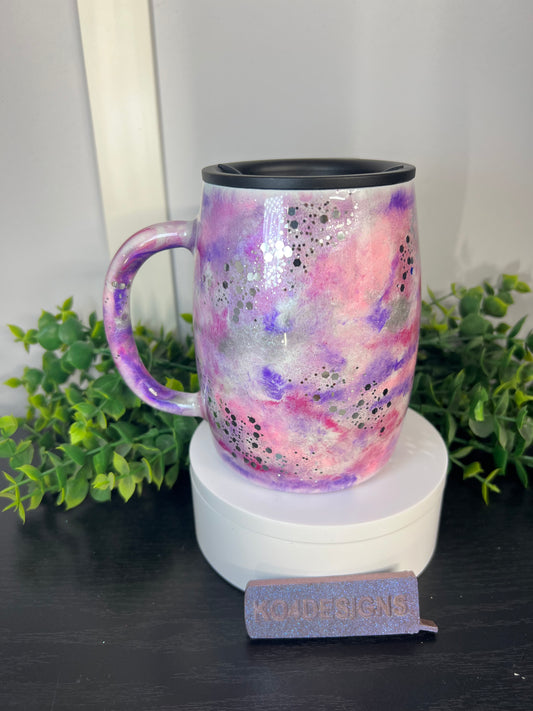 14oz Coffee Mug - Patina pinks/purples/silver with silver glitter