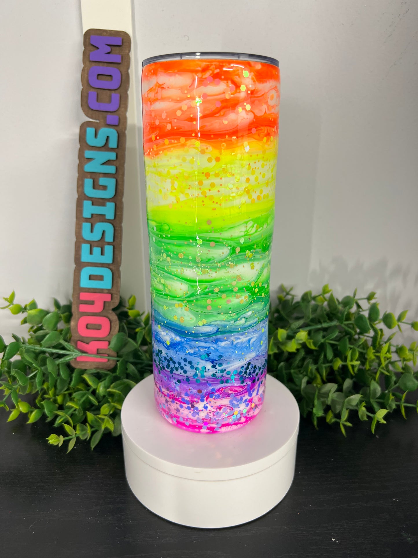 20oz skinny - neon ink swirl with corresponding glitter