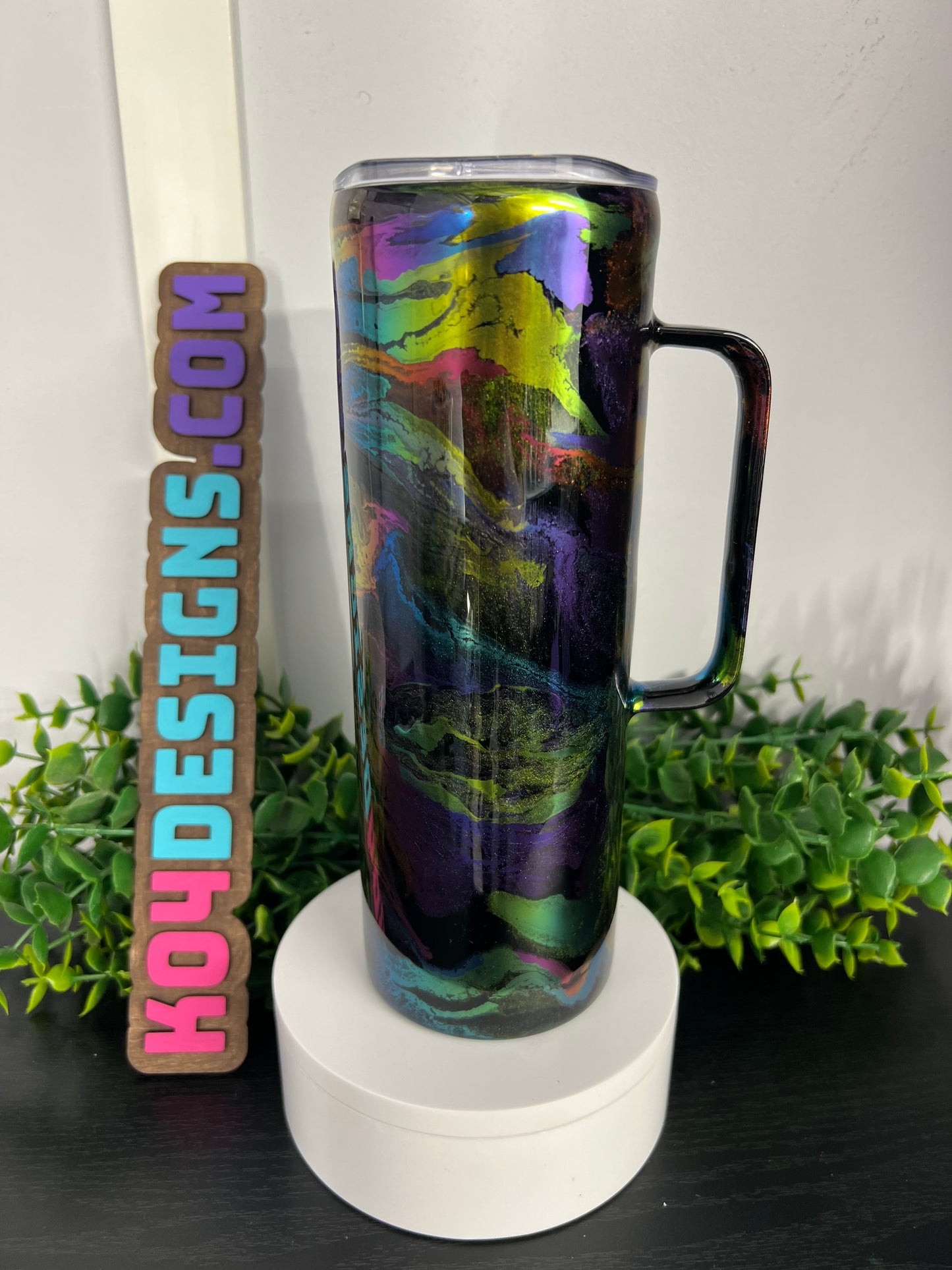 20oz Skinny w/ Handle Tumbler - Chrome Ink Swirl (WHITLEY CUP)