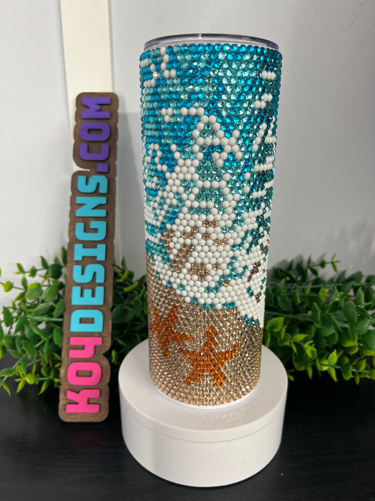 20oz Skinny Tumbler - Beach Rhinestoned Cup