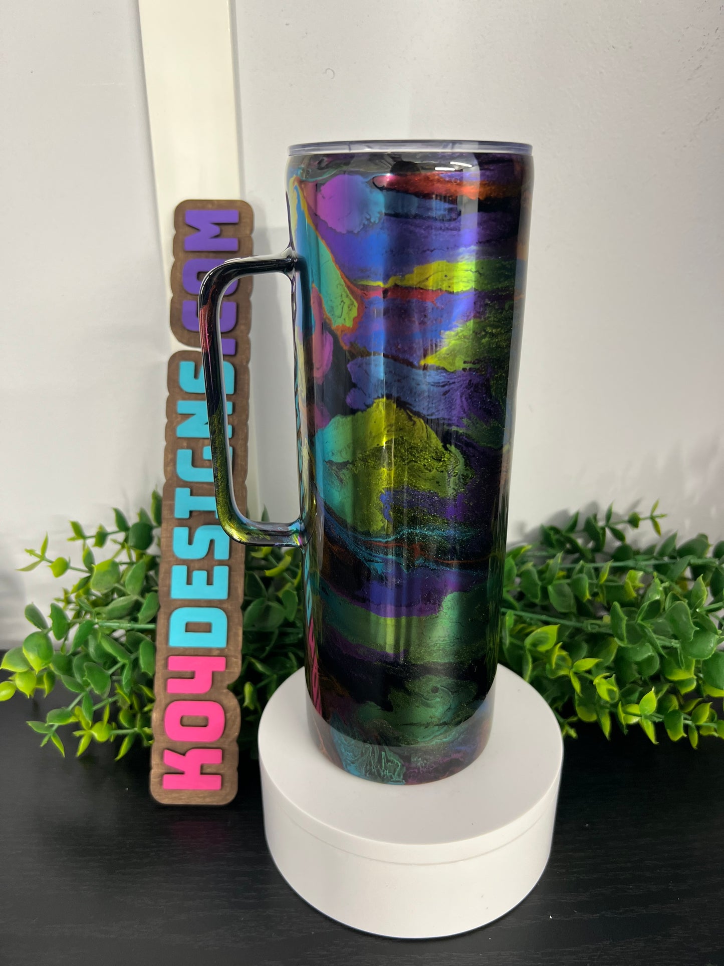 20oz Skinny w/ Handle Tumbler - Chrome Ink Swirl (WHITLEY CUP)