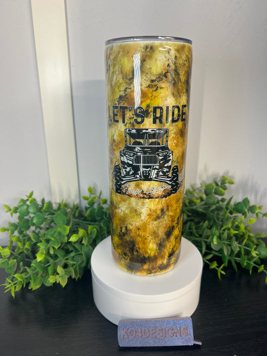20oz skinny - Patina-yellows/browns/black - “Let’s Ride” side by side