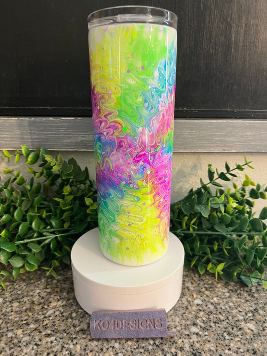 20 oz Skinny Tumbler with Sliding Lid and Straw- Invasion Bougie with/ holographic glitter