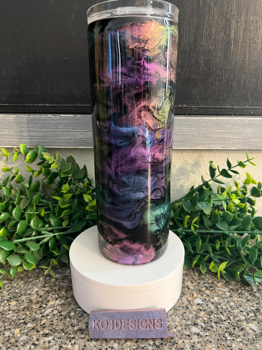 20 oz Skinny Tumbler with Sliding Lid and Straw - Ezturnz colorshift ink swirl