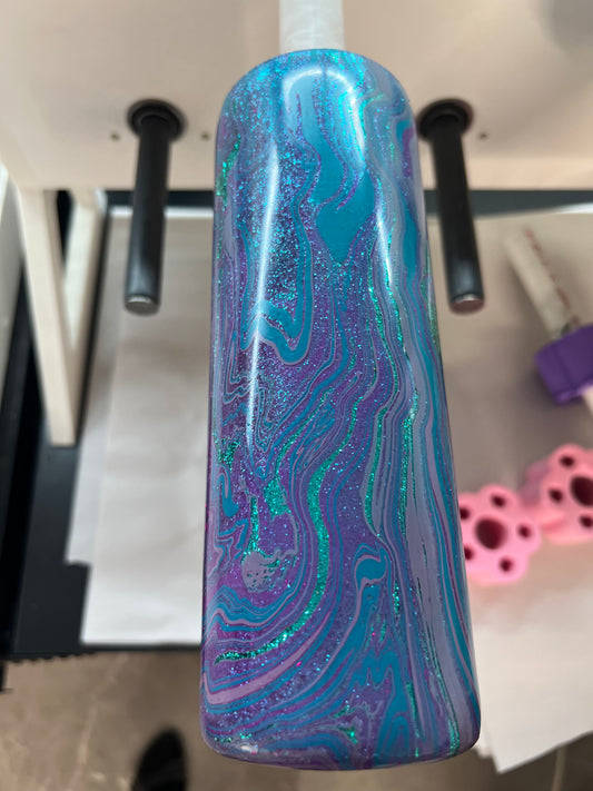 20 oz Skinny Tumbler with Sliding Lid and Straw- teal glitter base hydrodip