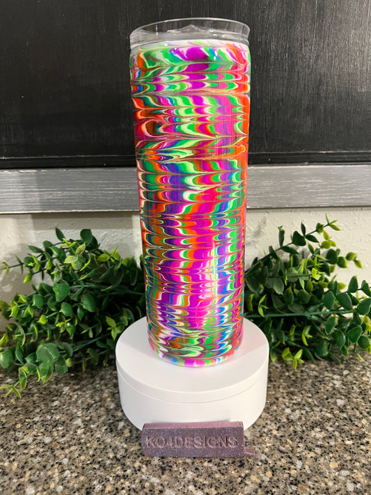 20 oz Skinny Tumbler with Sliding Lid and Straw - Neon Angel Wings Technique