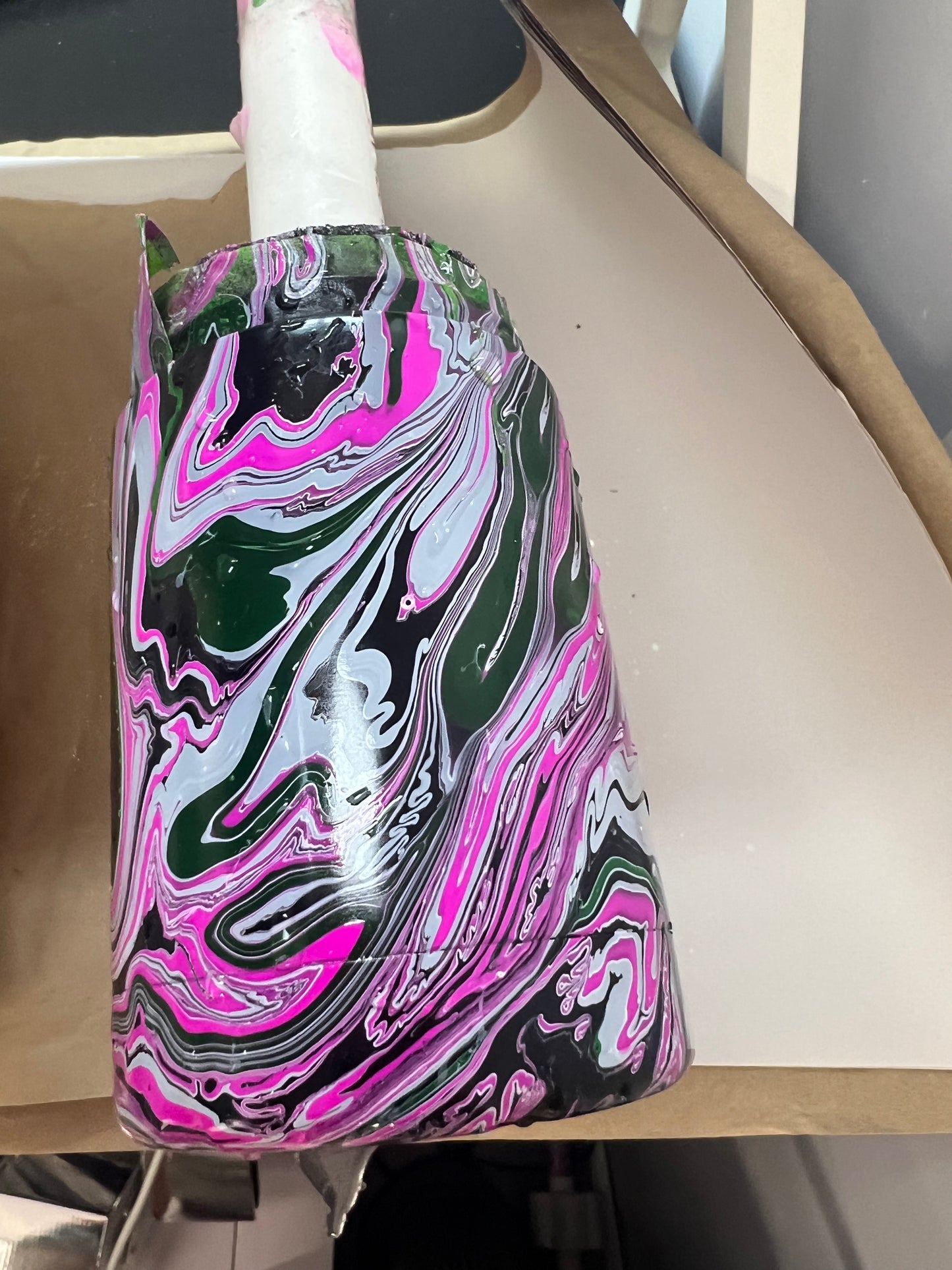 Hydrodip 5/10 - 12oz can coozie black base with pink/green/white ink
