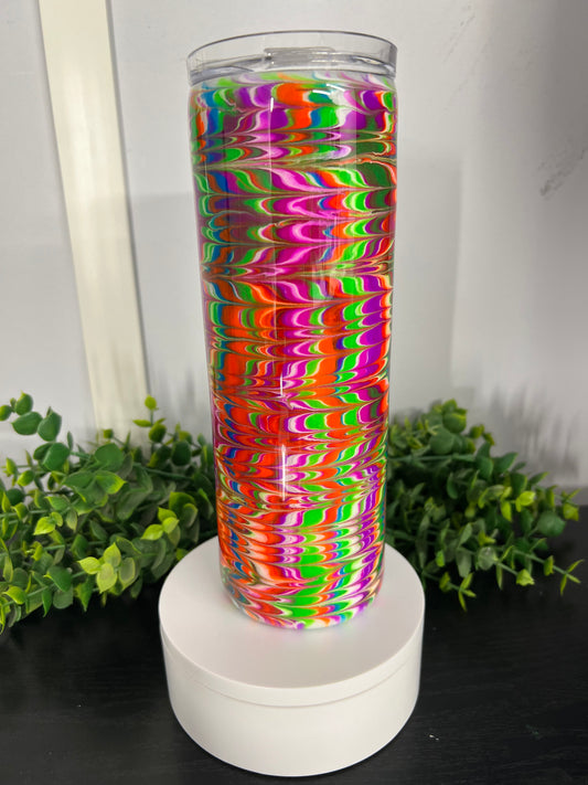 20 oz Skinny Tumbler with Sliding Lid and Straw - Neon Angel Wings Technique