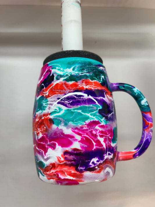 14oz coffee mug - teal/purple/pink ink swirl with mica