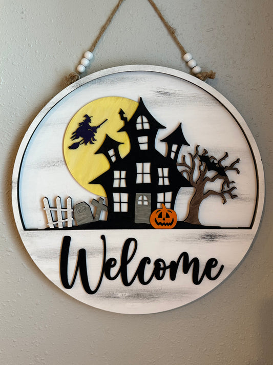 Interchangeable Welcome Door Hanger + Haunted Halloween House Add-on insert