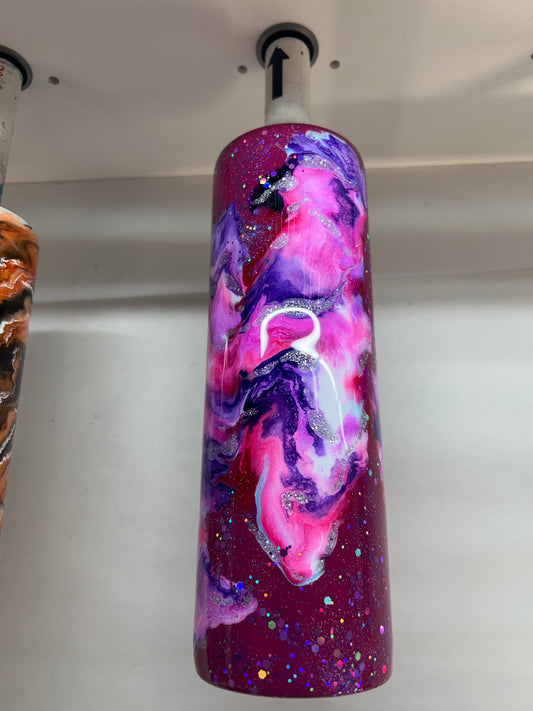 30oz skinny - pink base marble cloud with glitter
