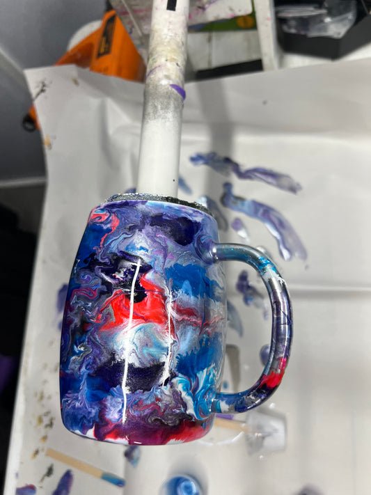 14oz coffee mug - silver alloy/pinks/purples/blues