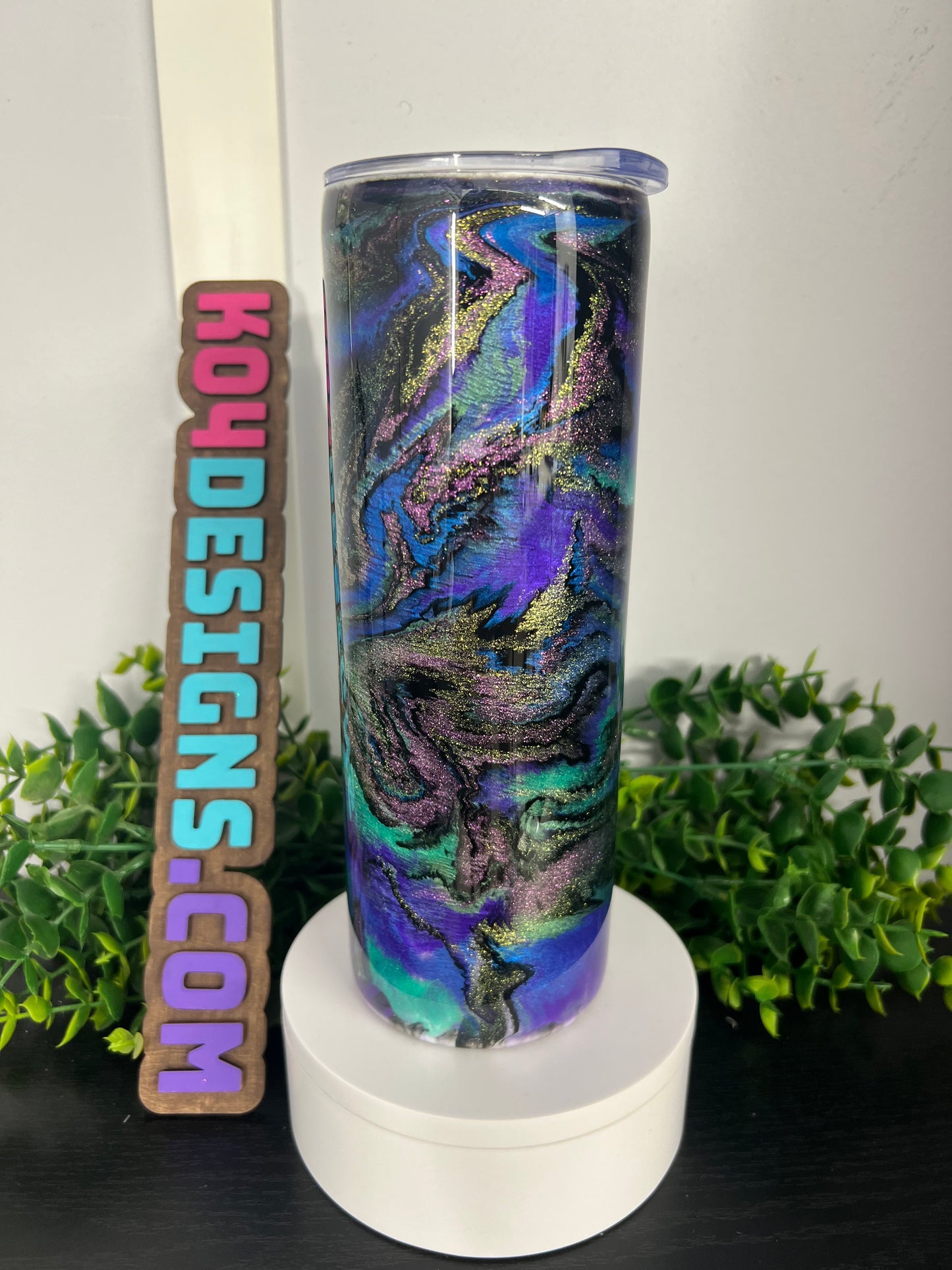 20oz Skinny Tumbler - purple/teal/blue/color shifts