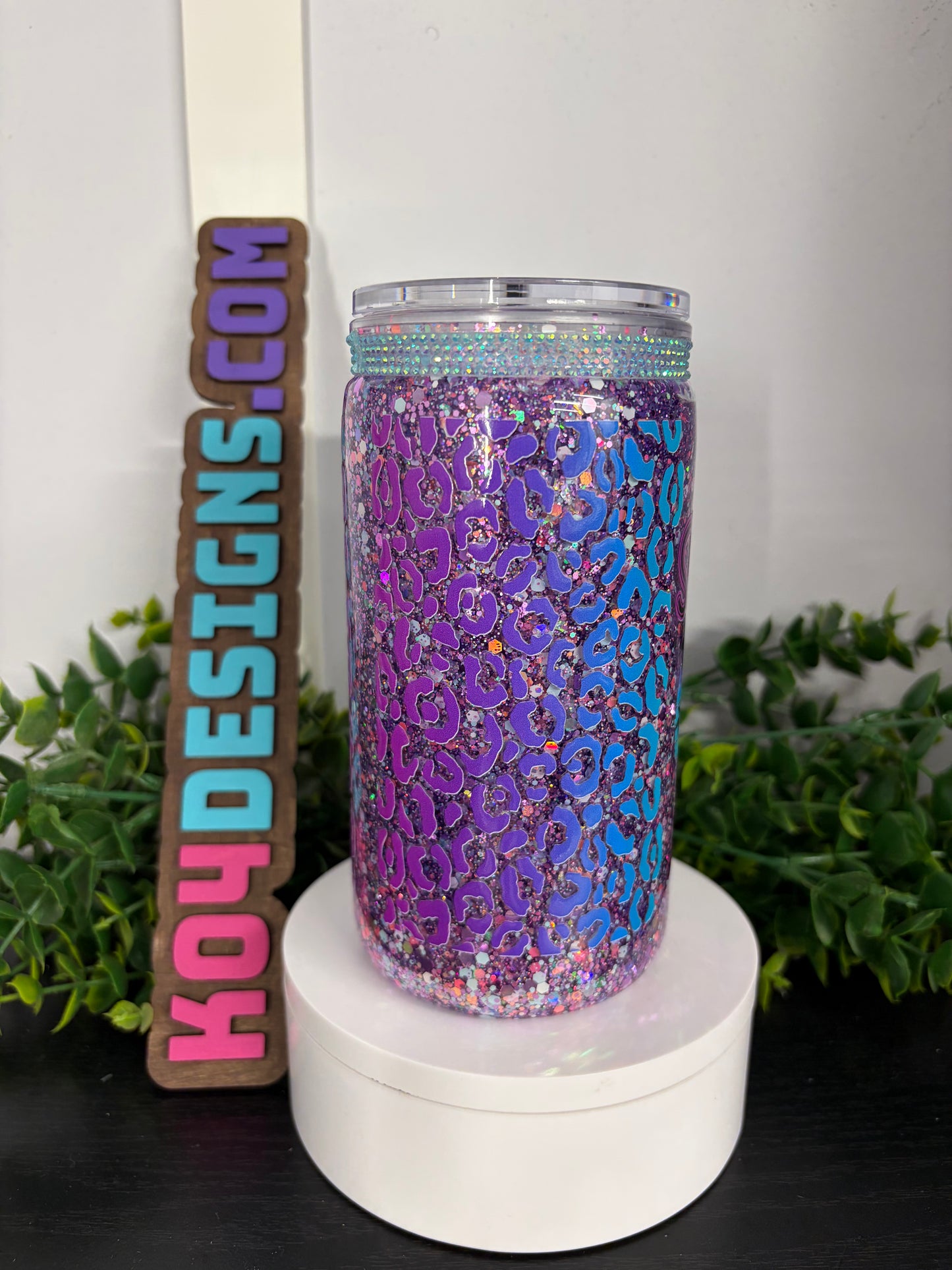 16oz Acrylic Snowglobe Cup - Summer Vibes  - purple/teal/pink
