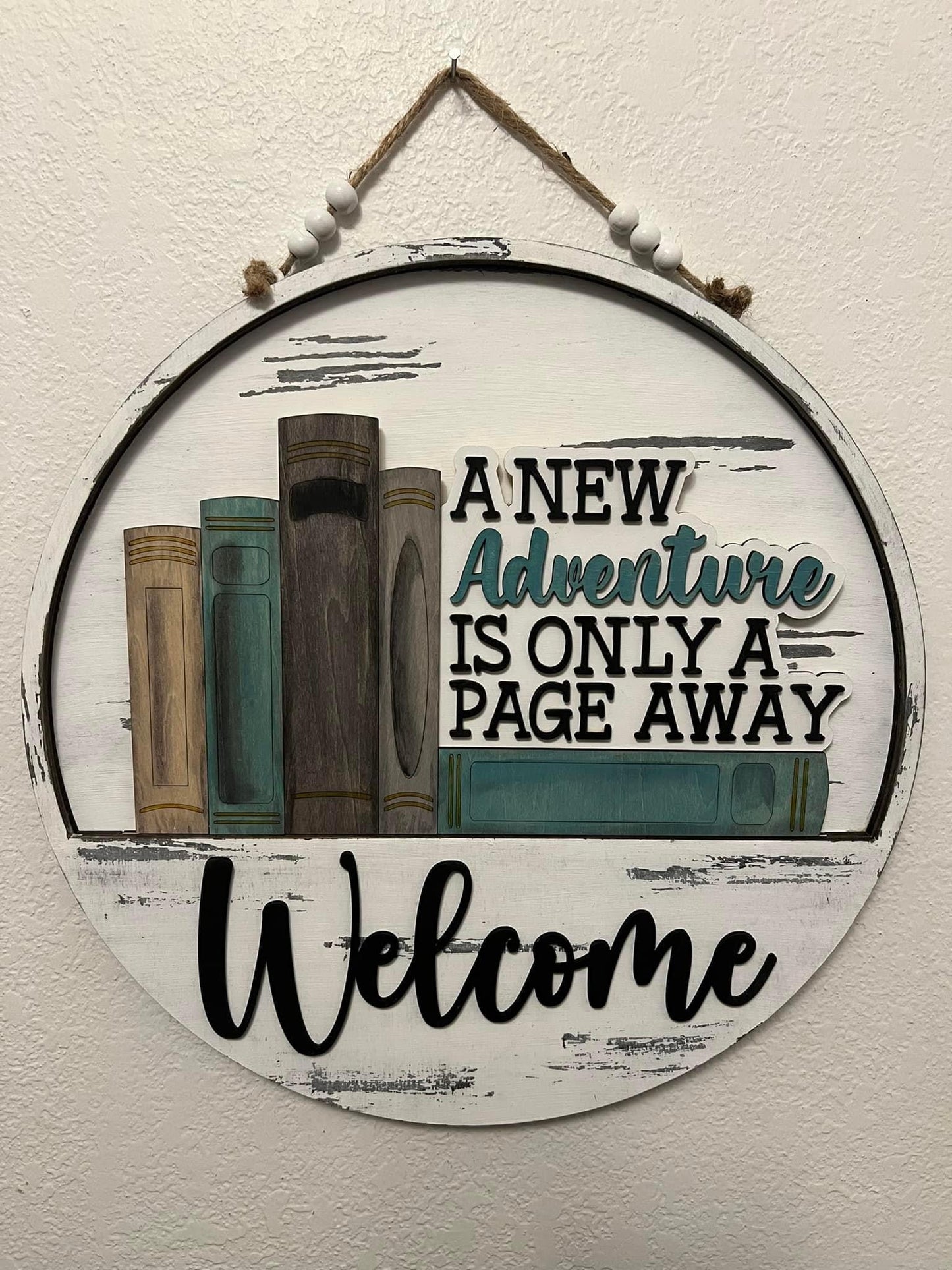 Interchangeable Welcome Door Hanger + A New Adventure is Only A Page Away(Books) add-on insert