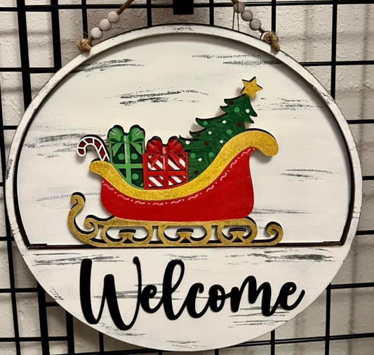 Interchangeable Welcome Door Hanger + Christmas Sleigh add-on insert