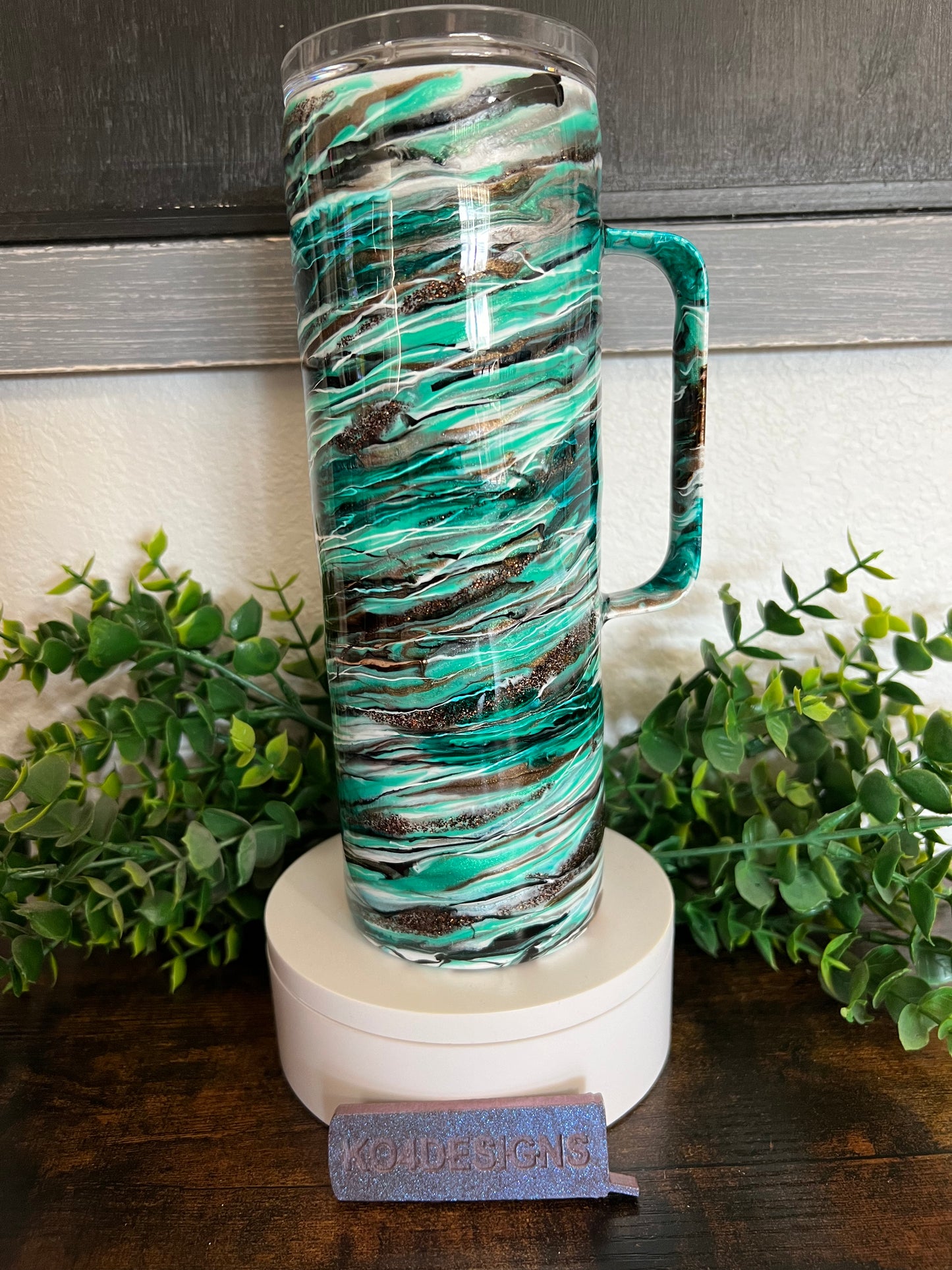 20 oz Hoggdle Tumbler with Sliding Lid and Straw - Western Mash Up - teal/white/brown/black/silver