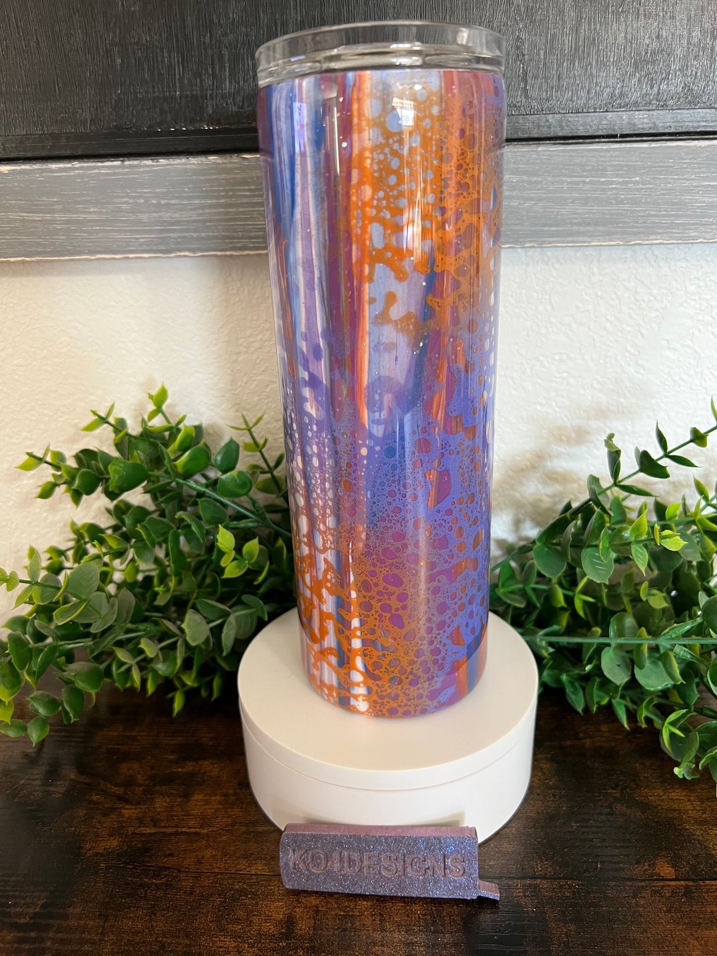 20 oz Skinny Tumbler with Sliding Lid and Straw- (NOT EPOXIED YET) Dirty Pour & Power Wash - purple/blue/orange/white