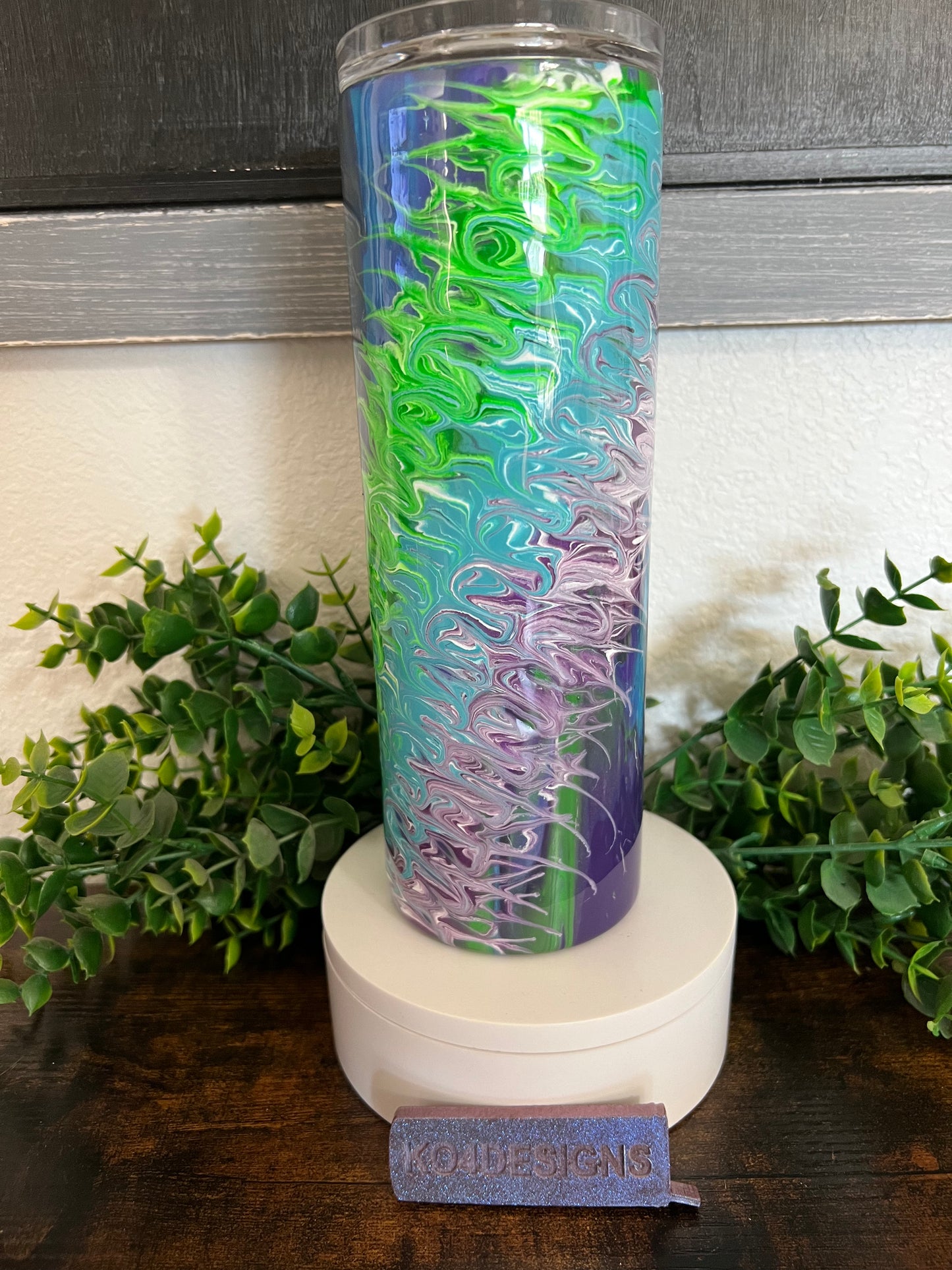 20 oz Skinny Tumbler with Sliding Lid and Straw- Dirty Pour - Purple/Blue/Green w/ stinger