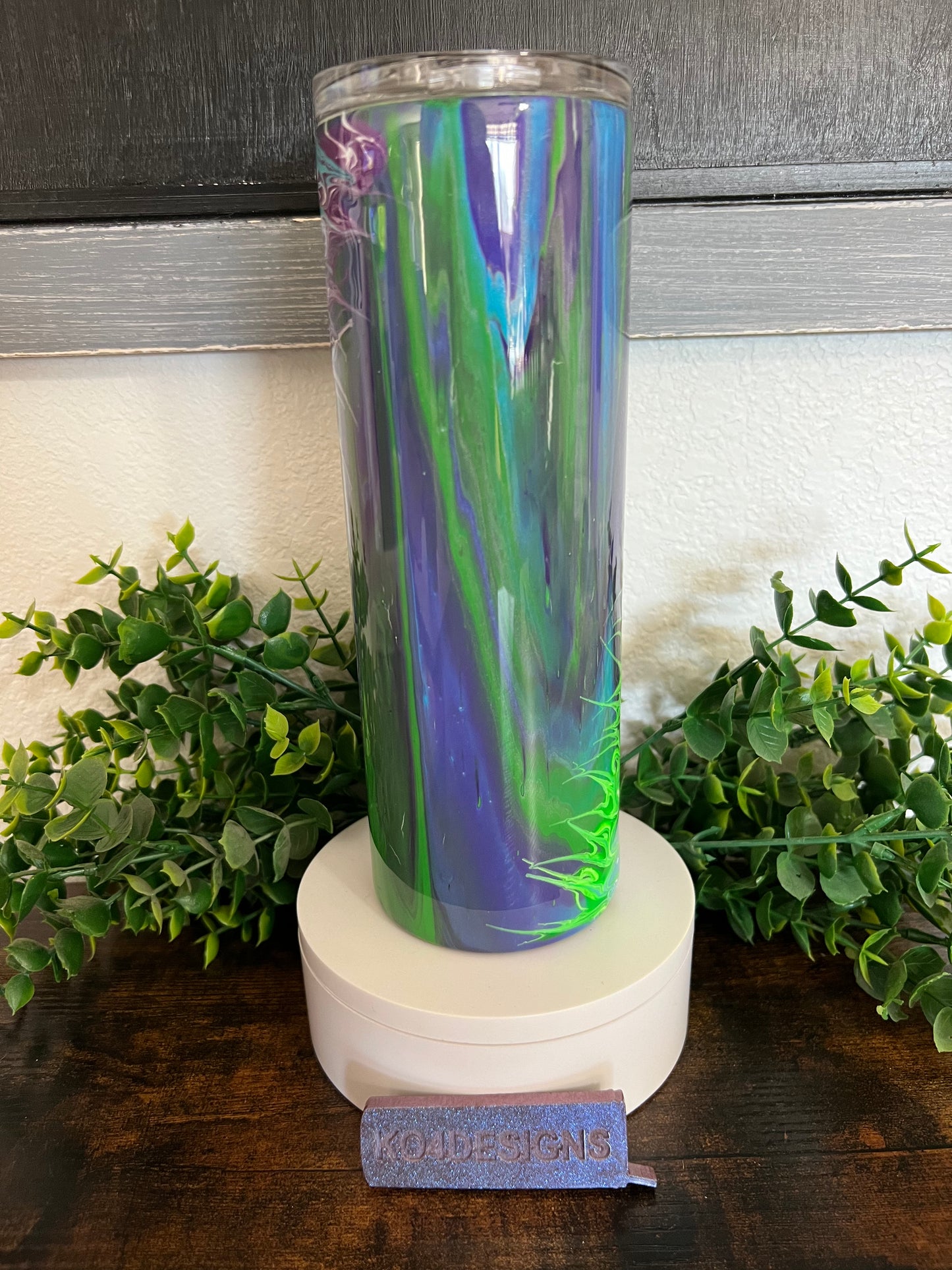 20 oz Skinny Tumbler with Sliding Lid and Straw- Dirty Pour - Purple/Blue/Green w/ stinger