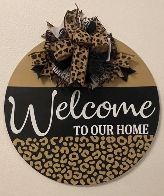 3D Welcome To Our Home Door Hanger leopard print