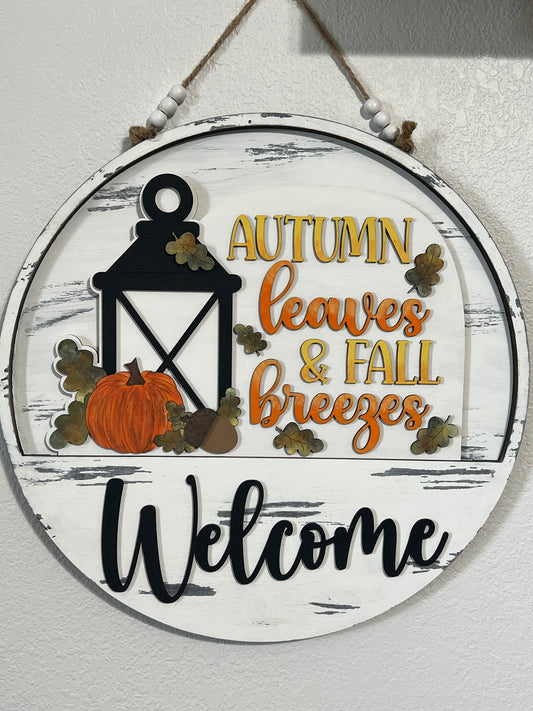 Interchangeable Welcome Door Hanger + Autumn Leaves & Fall Breezes add-on insert
