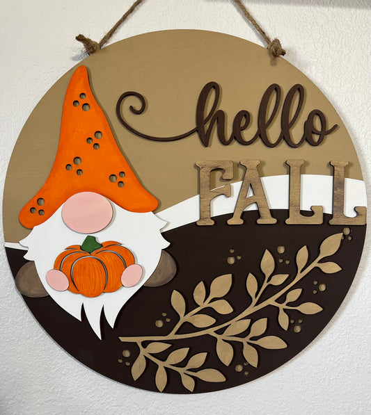 3D Hello Fall with Pumpkin Gnome Hanger