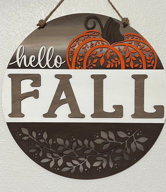 3D Hello Fall with Pumpkin Door Hanger