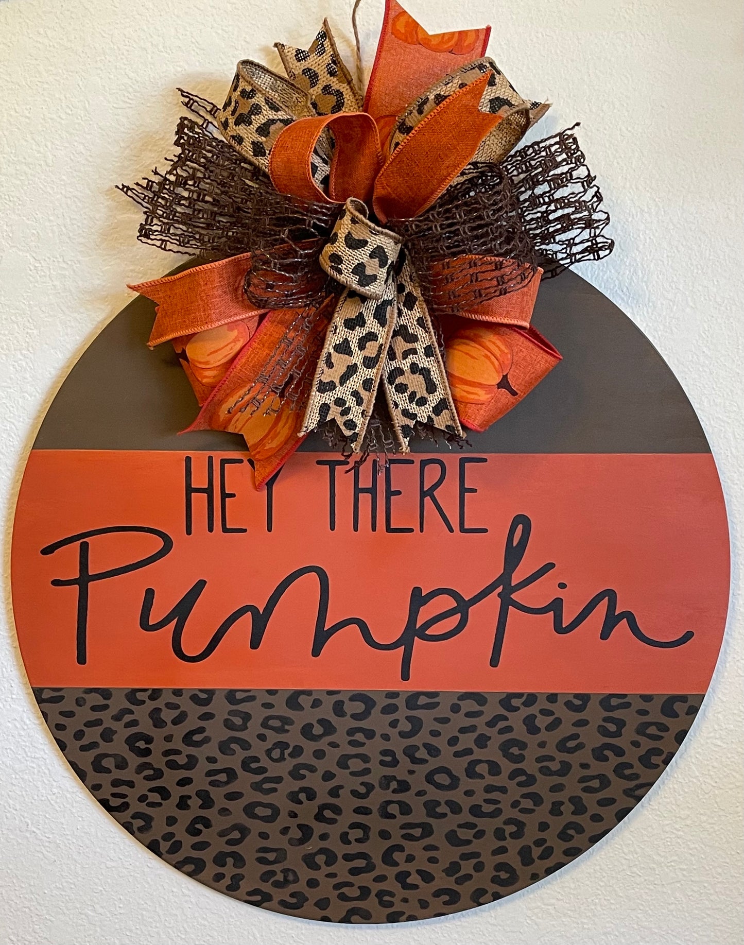 3D Hey There Pumpkin Door Hanger leopard print