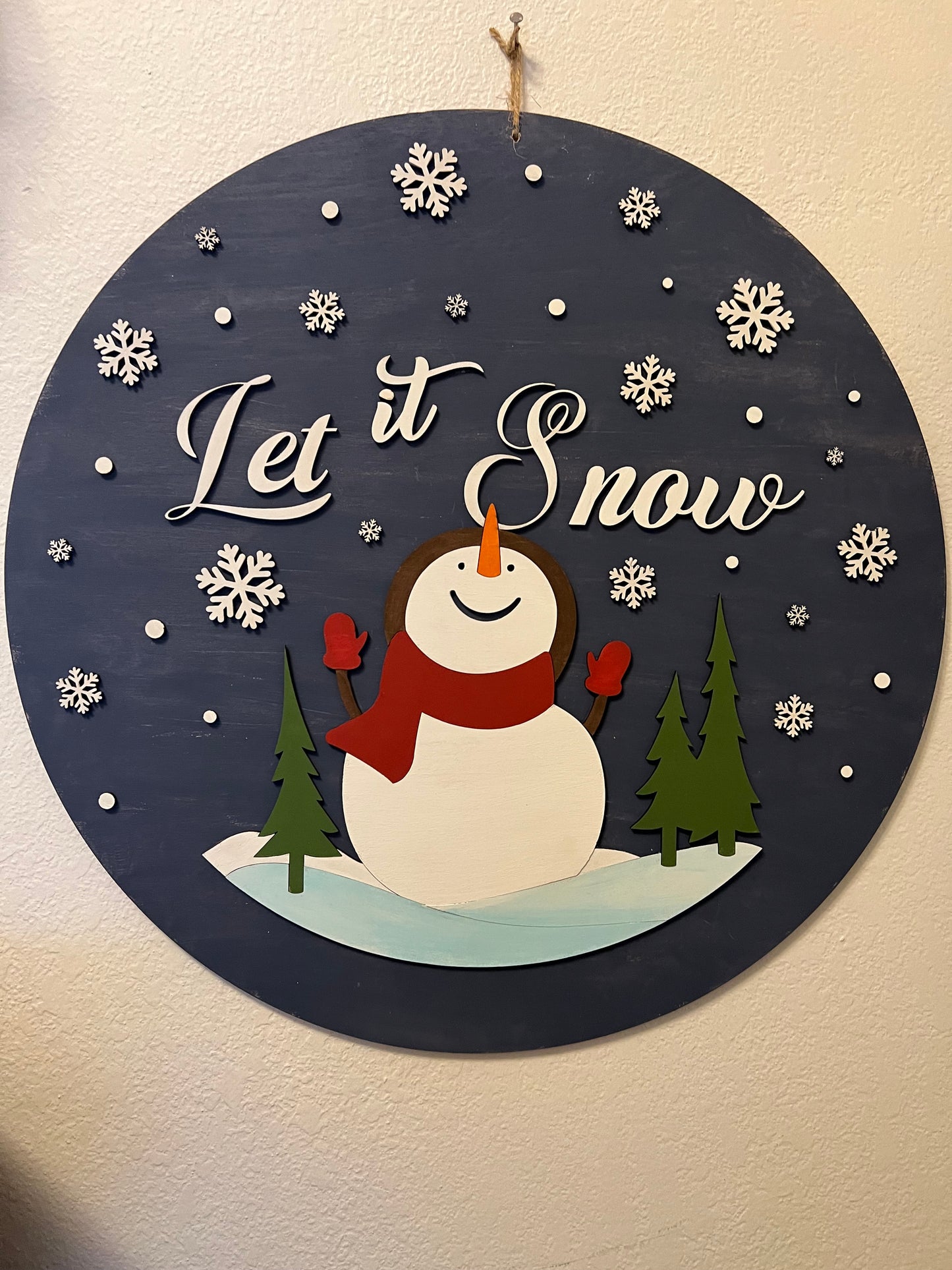3D Let It Snow with Snowman and Snowflakes Door Hanger