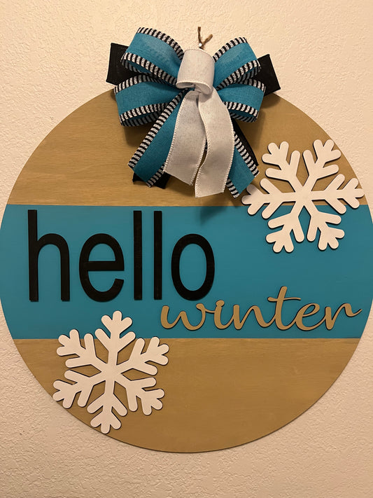 3D Hello Winter with Snowflakes Door Hanger