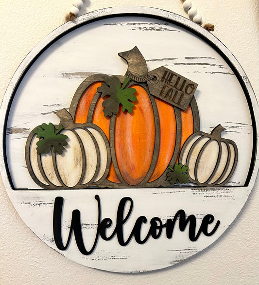 Interchangeable Welcome Door Hanger + Pumpkin Harvest Fall add-on insert