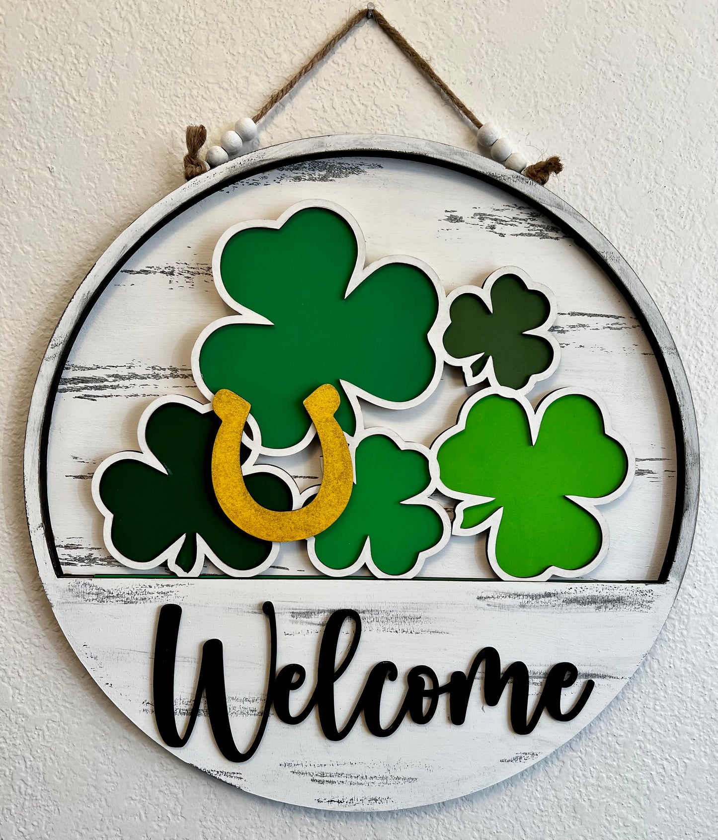Interchangeable Welcome Door Hanger + Shamrock St. Patrick’s Day add-on insert