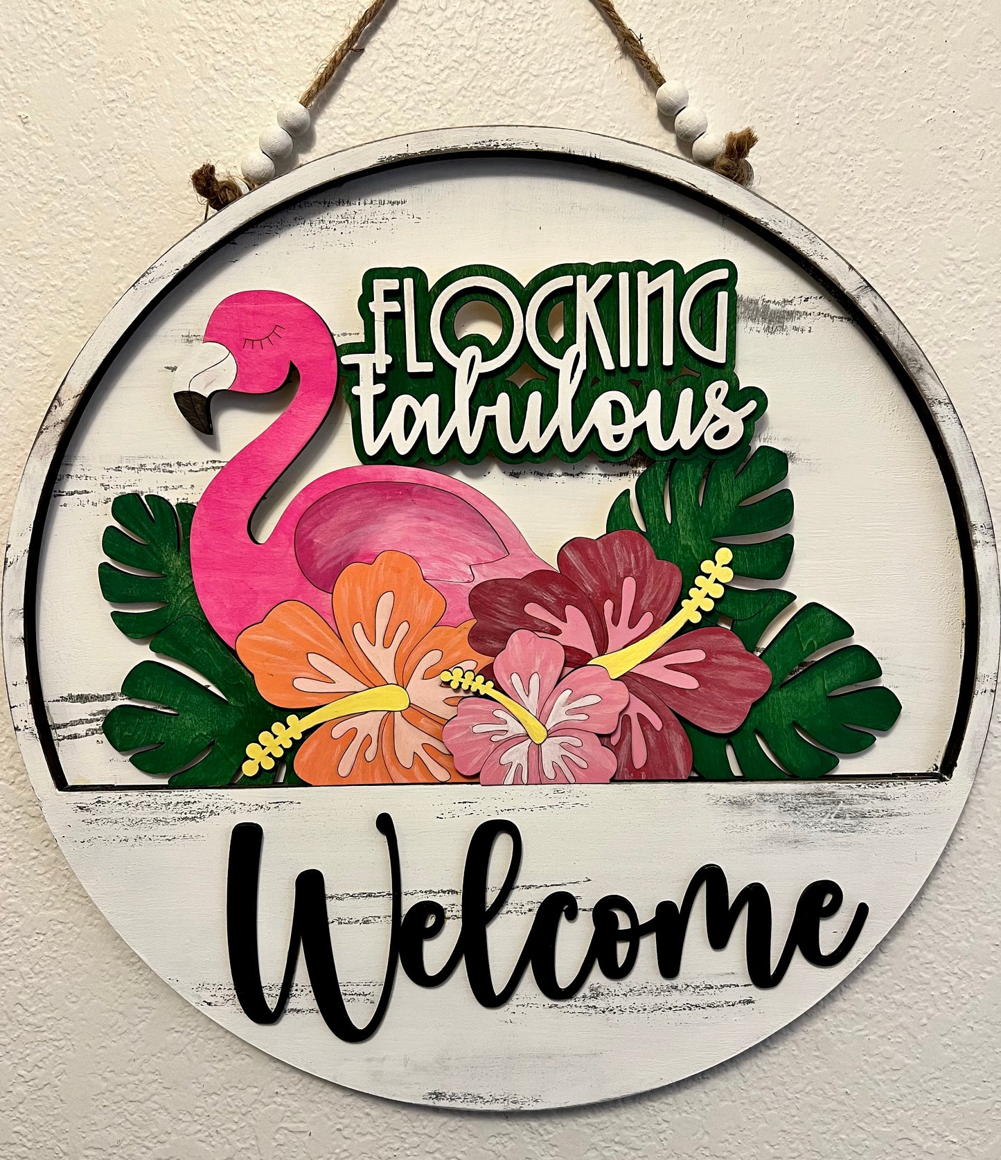Interchangeable Welcome Door Hanger + Flamingo Flocking Fabulous add-on insert