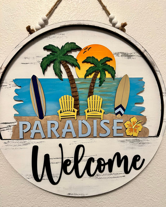 Interchangeable Welcome Door Hanger + Paradise Beach Surfing add-on insert