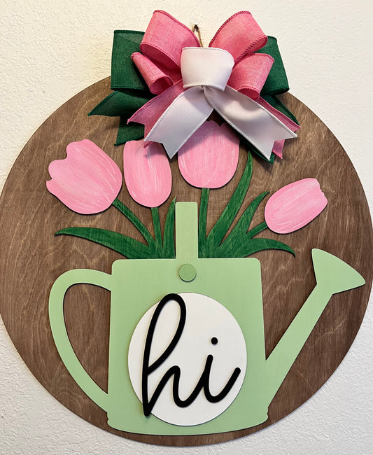 3D Hi Watering Can and Tulips Door Hanger