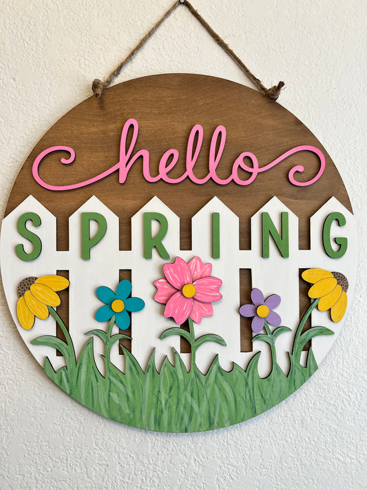 3D Hello Spring Picket Fence Door Hanger