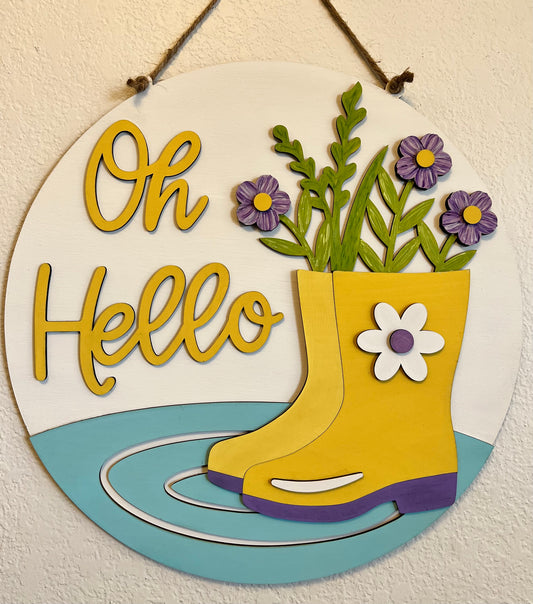 3D Oh Hello Rain Boots Door Hanger