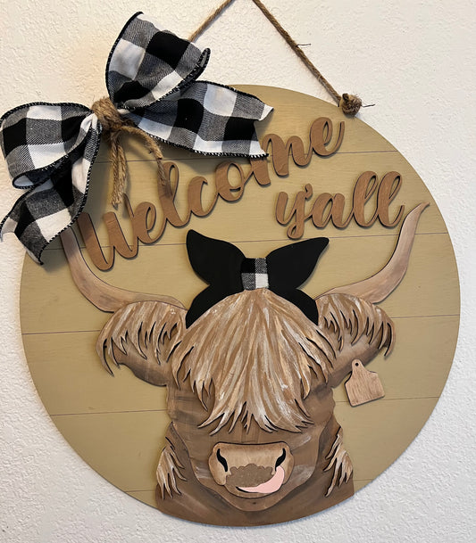 3D Highland Cow Welcome Y’all  Door Hanger